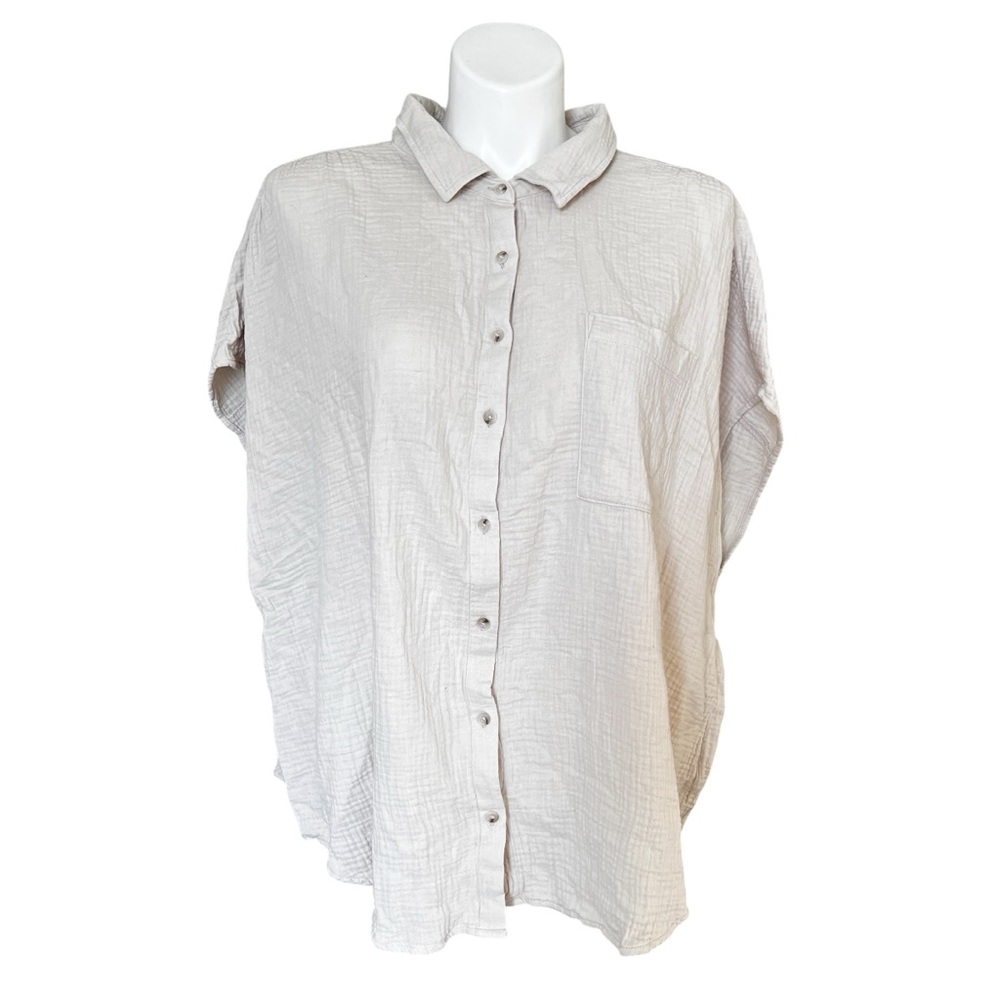 Torrid Cream Textured Cotton Button Front Blouse Pocket Size 5